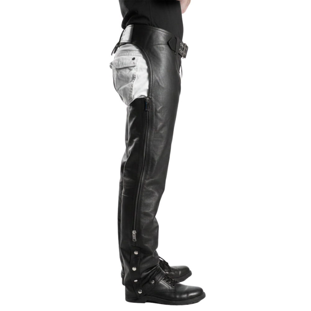 Rraiden Men's Black Leather Motorcycle Chaps