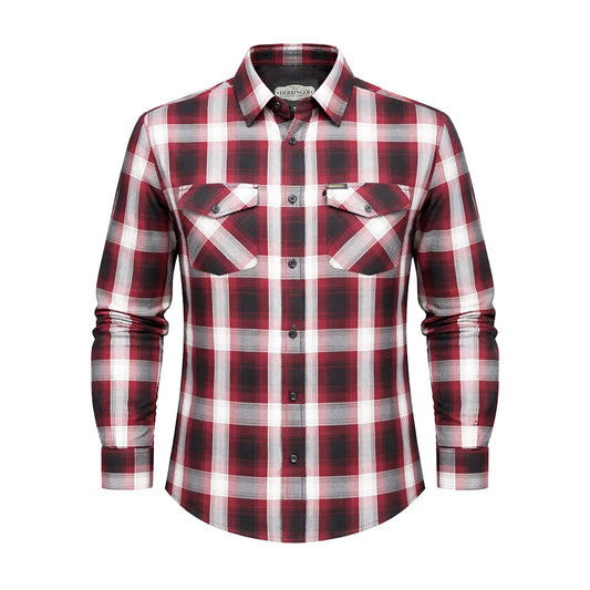 Men's Black & Orange Long Sleeve Cotton Flannel Shirt