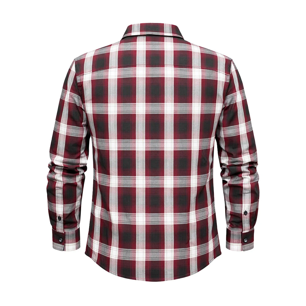 Men's Black & Orange Long Sleeve Cotton Flannel Shirt
