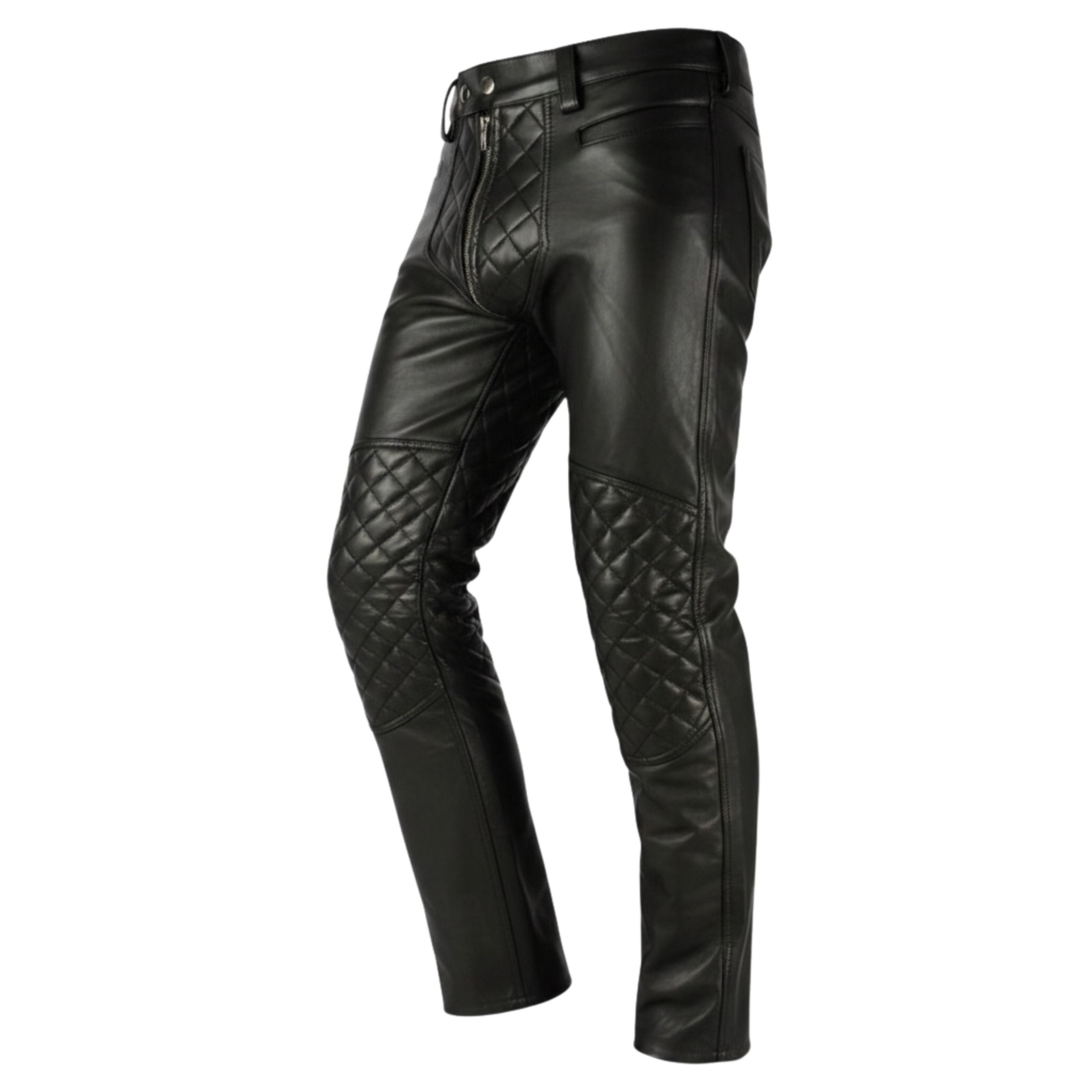 Men's Black Biker Style Leather Chaps with Quilted Padding