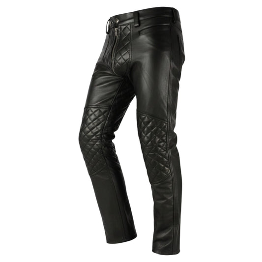 Men's Black Biker Style Leather Chaps with Quilted Padding