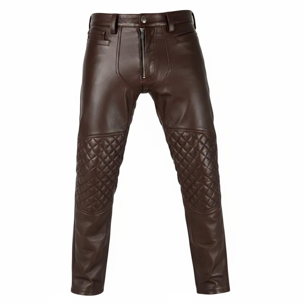 Men's Black Biker Style Leather Chaps with Quilted Padding