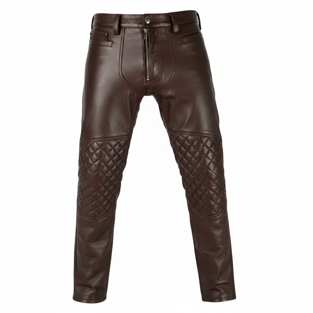 Men's Black Biker Style Leather Chaps with Quilted Padding
