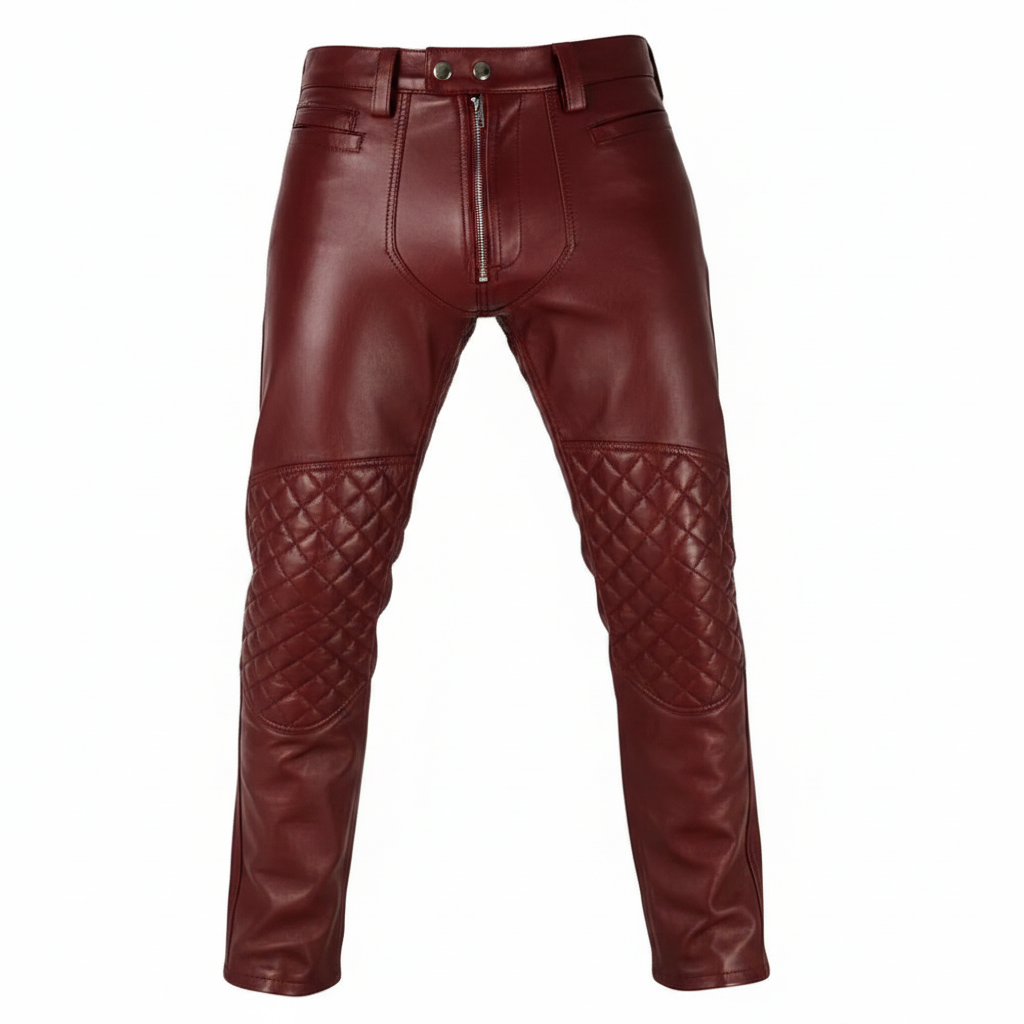 Men's Black Biker Style Leather Chaps with Quilted Padding