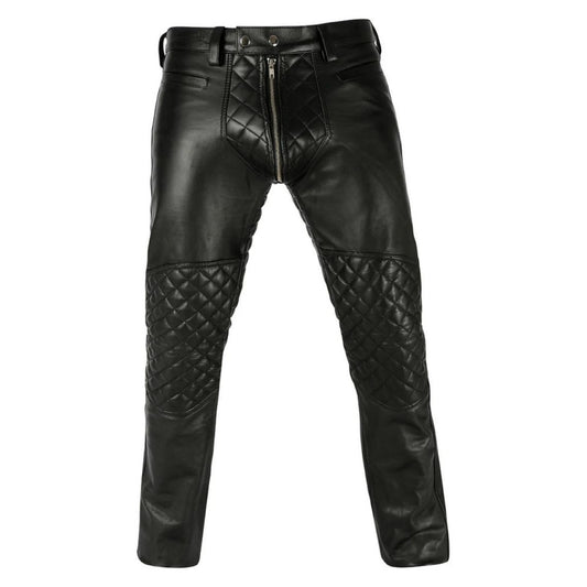 Men's Black Biker Style Leather Chaps with Quilted Padding