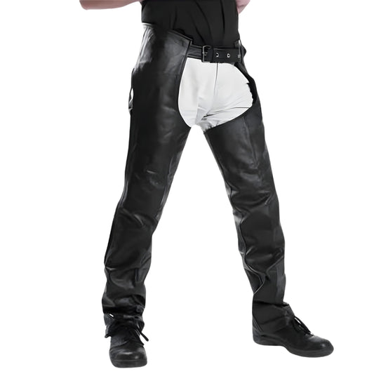 Rraiden Men's Black Leather Motorcycle Chaps