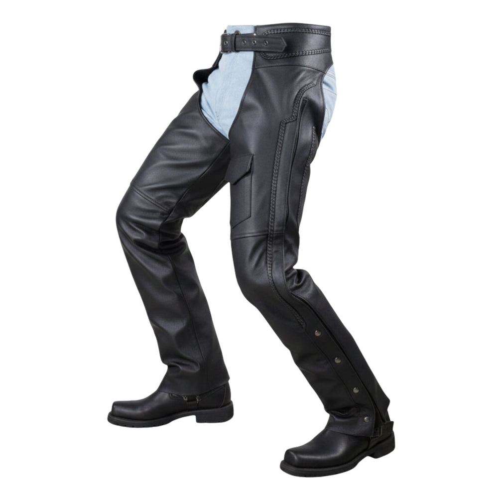 Road Master Men's Black Leather Motorcycle Chaps