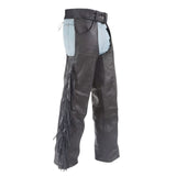 Men's Black Leather Motorcycle Chaps with Fringe Detail