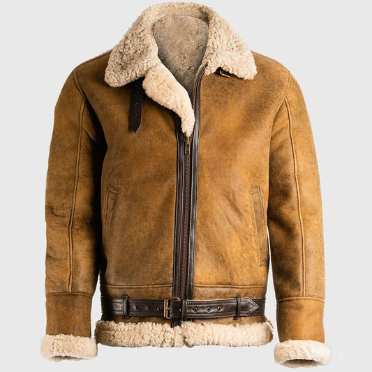 Men's Brown Leather Fur-Lined Bomber Jacket – Premium Edition