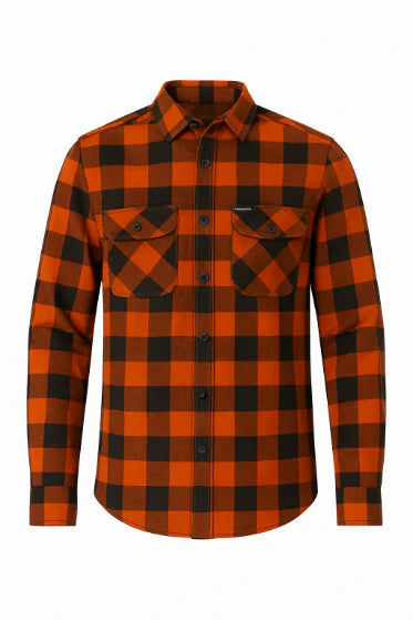 Men's Reflective USA Flag Black & Orange Long Sleeve Flannel Shirt