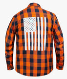 Men's Reflective USA Flag Black & Orange Long Sleeve Flannel Shirt