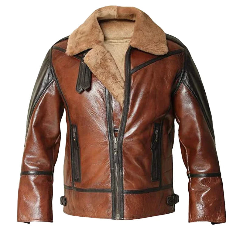 Mens Aviator Brown Shearling Leather Jacket