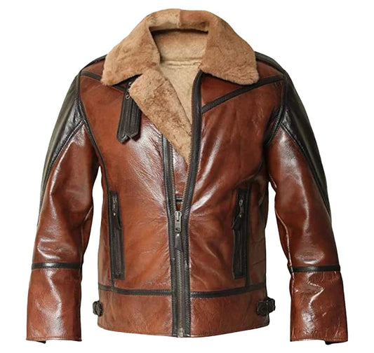 Mens Aviator Brown Shearling Leather Jacket