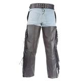 Deluxe Men's Black Leather Motorcycle Chaps with Fringe Detail