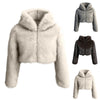 Miluxas Women's Plus Size Cropped Faux Plush Hooded Fleece Winter Coat – White