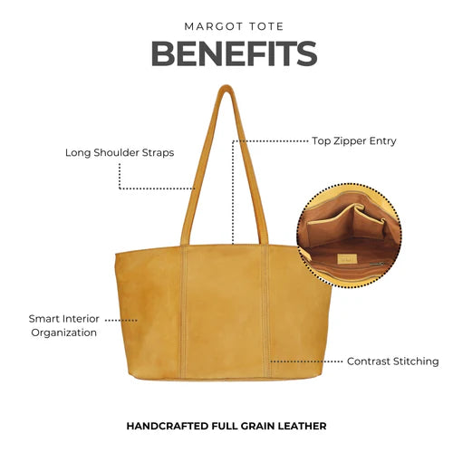 Margot Handmade Genuine Leather Tote Bag Inside