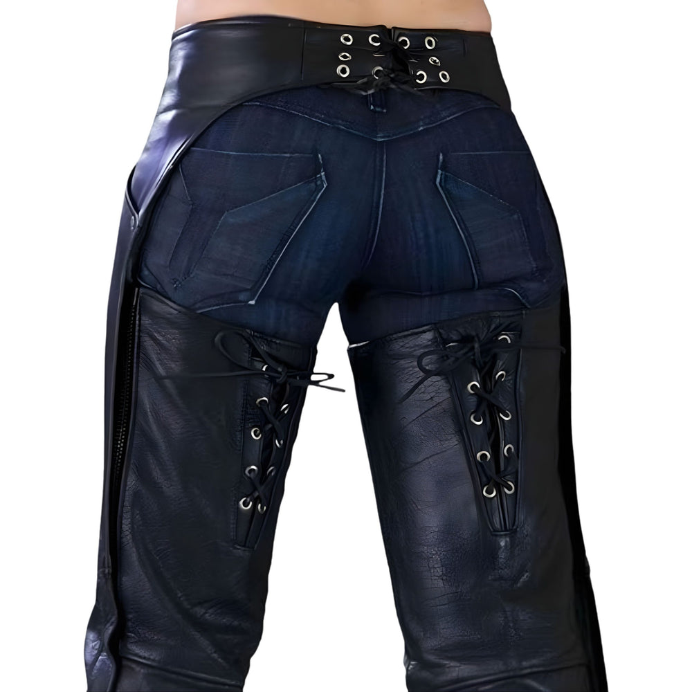 Nomad Nebula Men's Black Leather Biker Chaps