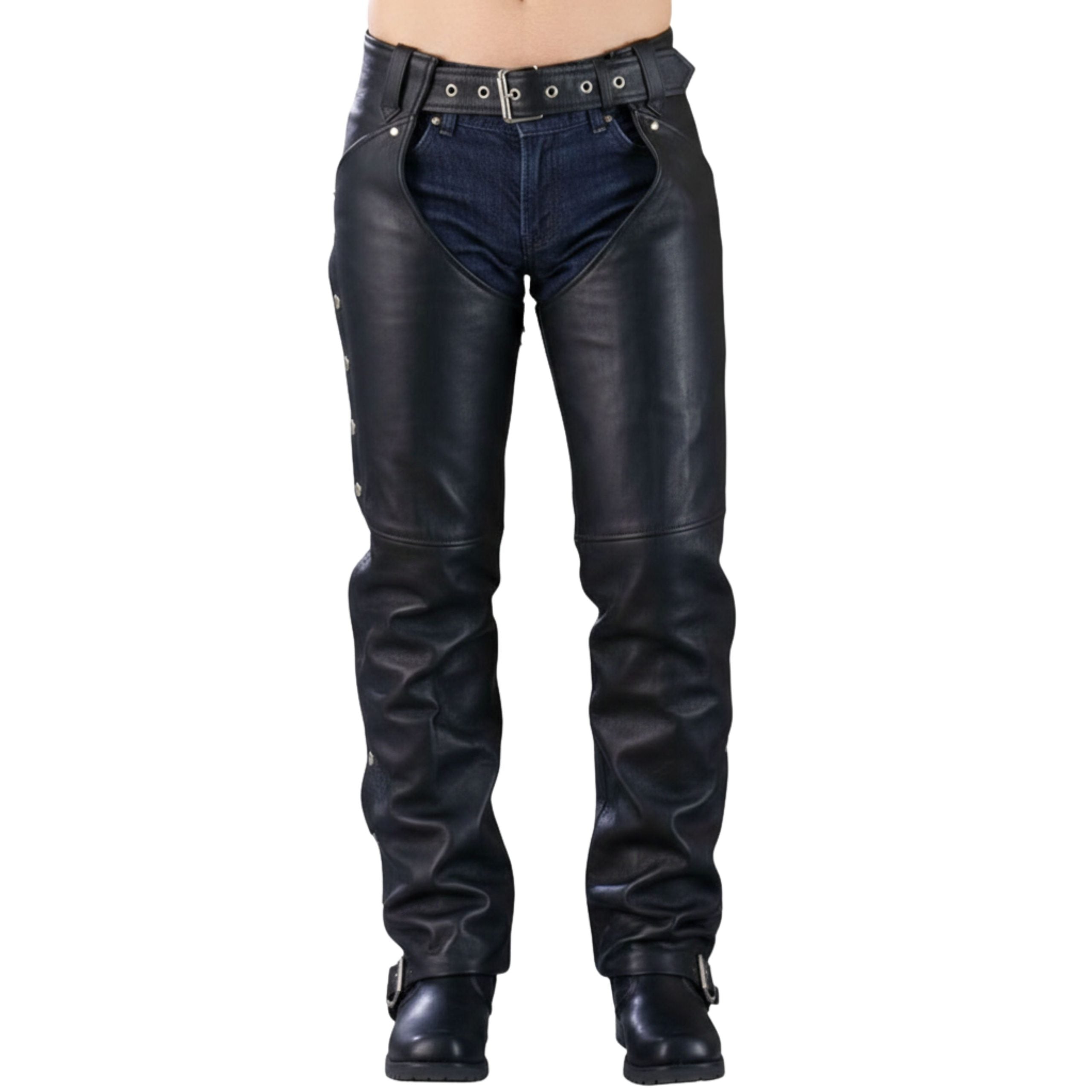 Nomad Nebula Men's Black Leather Biker Chaps