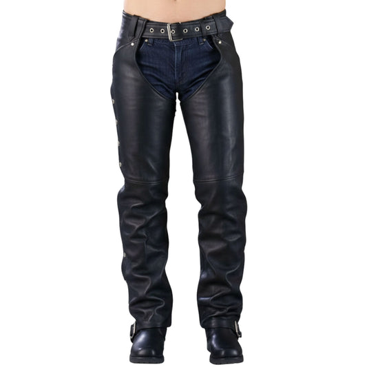 Nomad Nebula Men's Black Leather Biker Chaps
