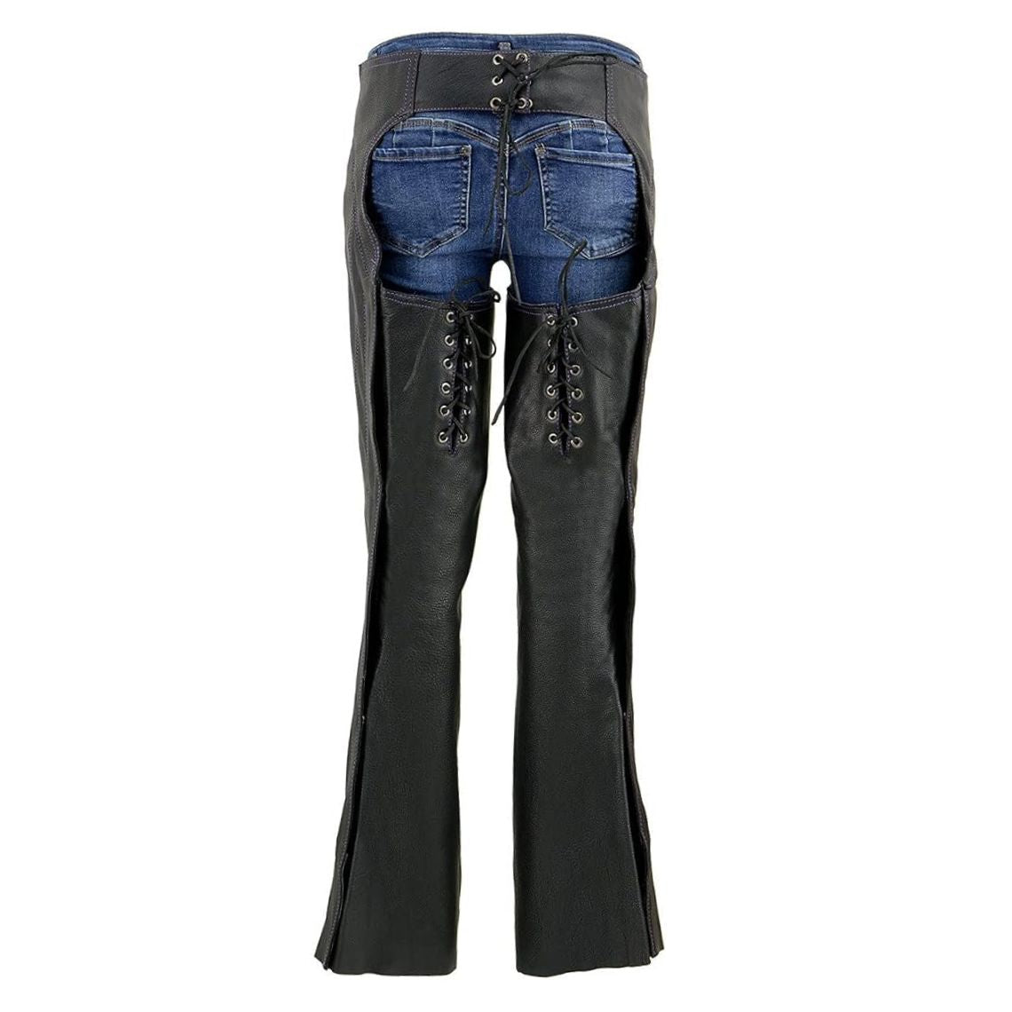 Premium Women's Black Leather Motorcycle Chaps with Studded Detail
