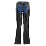 Premium Women's Black Leather Motorcycle Chaps with Studded Detail