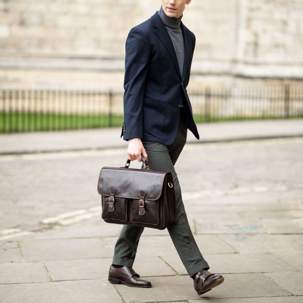 Pursuit Handmade 17" Genuine Leather Laptop Briefcase Satchel