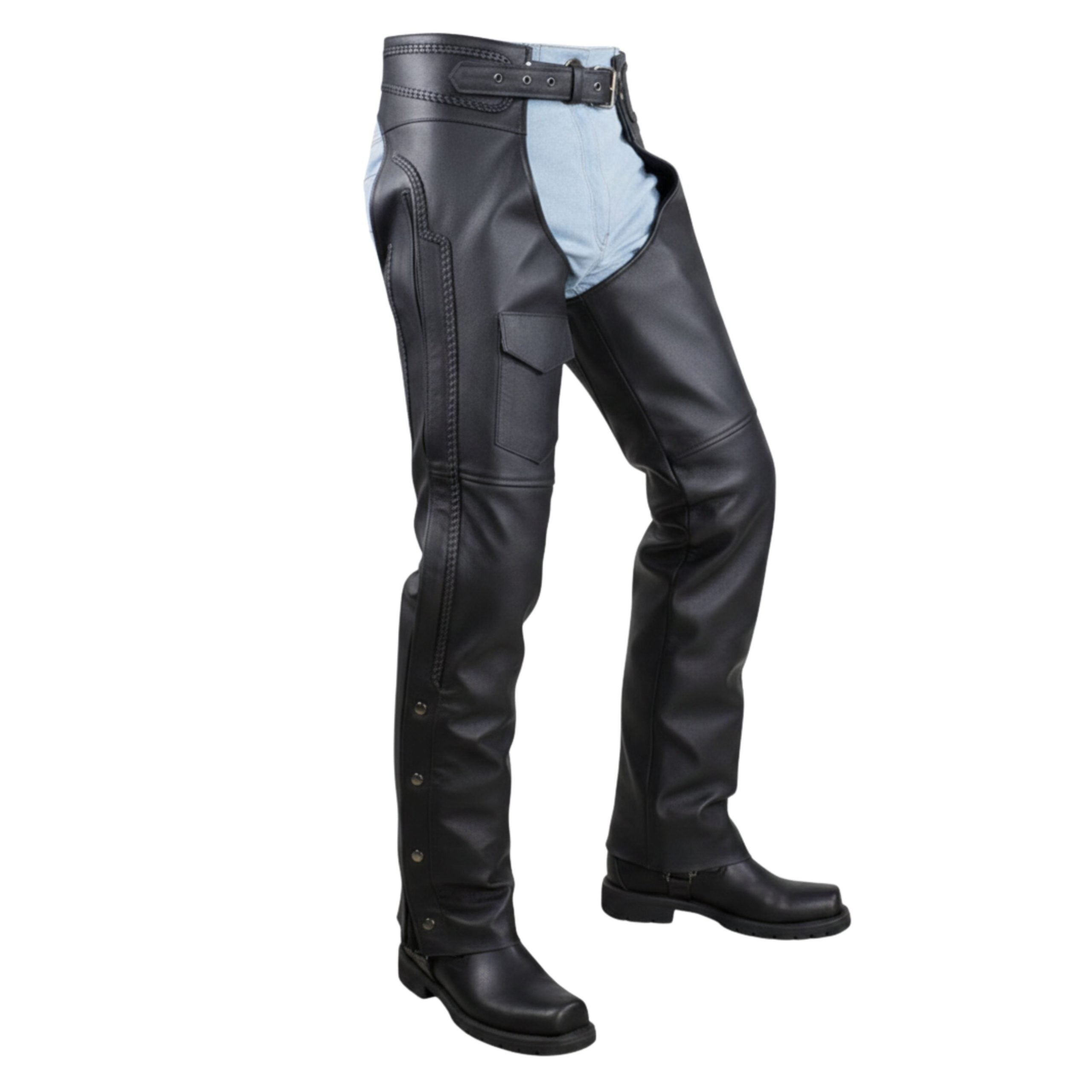 Road Master Men's Black Leather Motorcycle Chaps