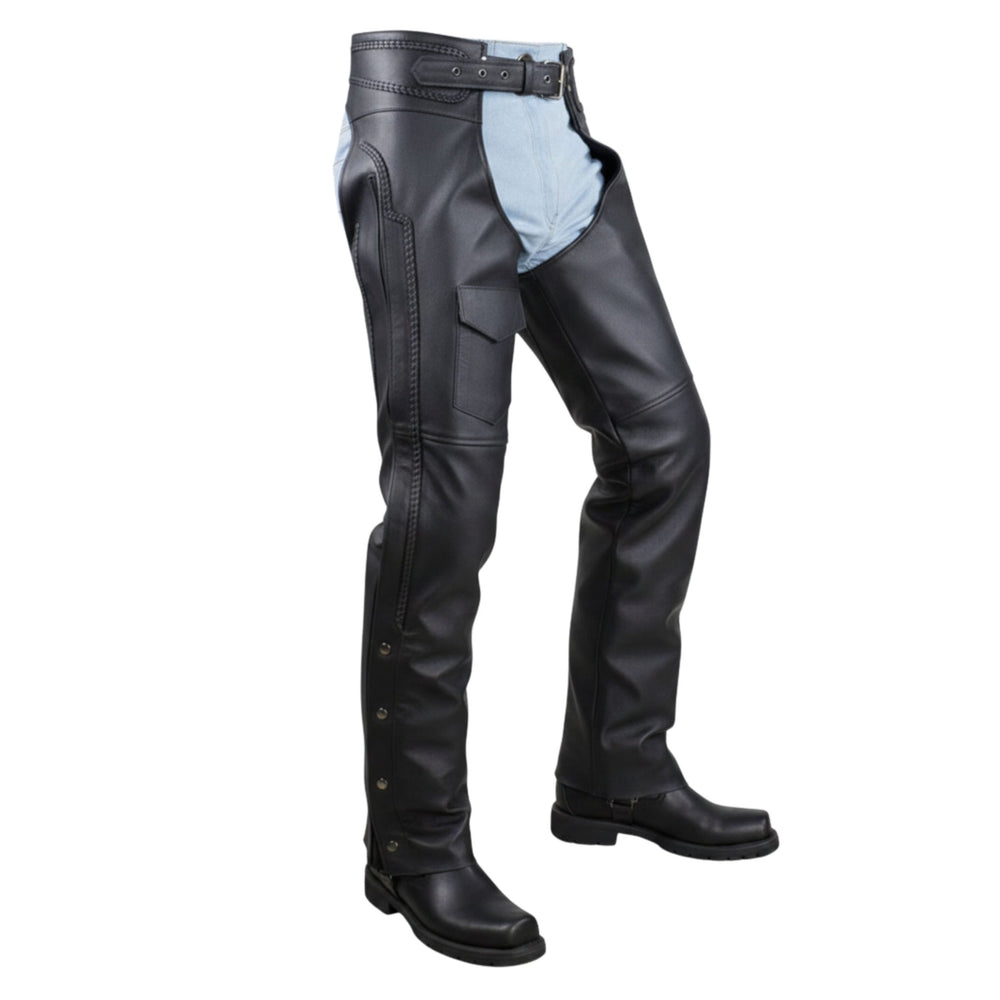 Road Master Men's Black Leather Motorcycle Chaps