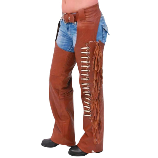 Sheriff Men's Brown Leather Motorcycle Chaps