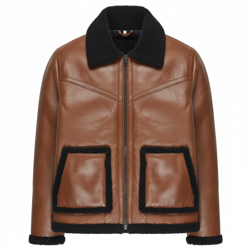 Men's Genuine Shearling Flight Bomber Sheepskin Leather Jacket