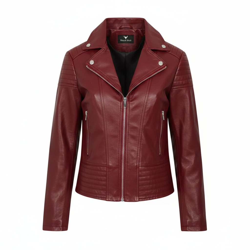 Women's Black Genuine Leather Biker Jacket with Asymmetric Zip