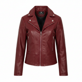 Women's Black Genuine Leather Biker Jacket with Asymmetric Zip