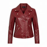 Women's Blue Genuine Leather Moto Jacket – Stud Collar