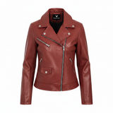 Women's Asymmetrical Black Genuine Leather Moto Jacket with Zip Cuffs