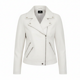 Women's Blue Genuine Leather Moto Jacket – Stud Collar