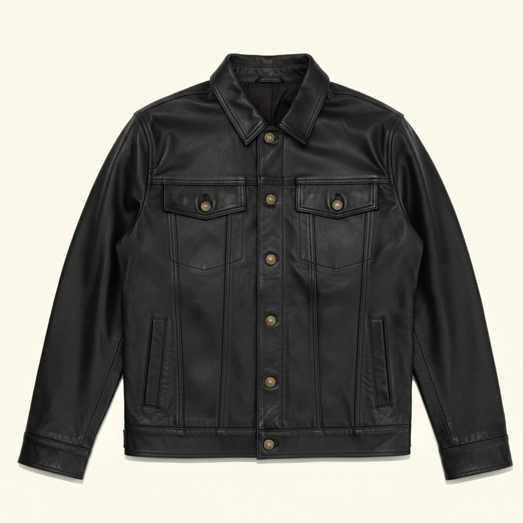 Men Leather Jacket – Full-Grain Denim-Inspired Jacket