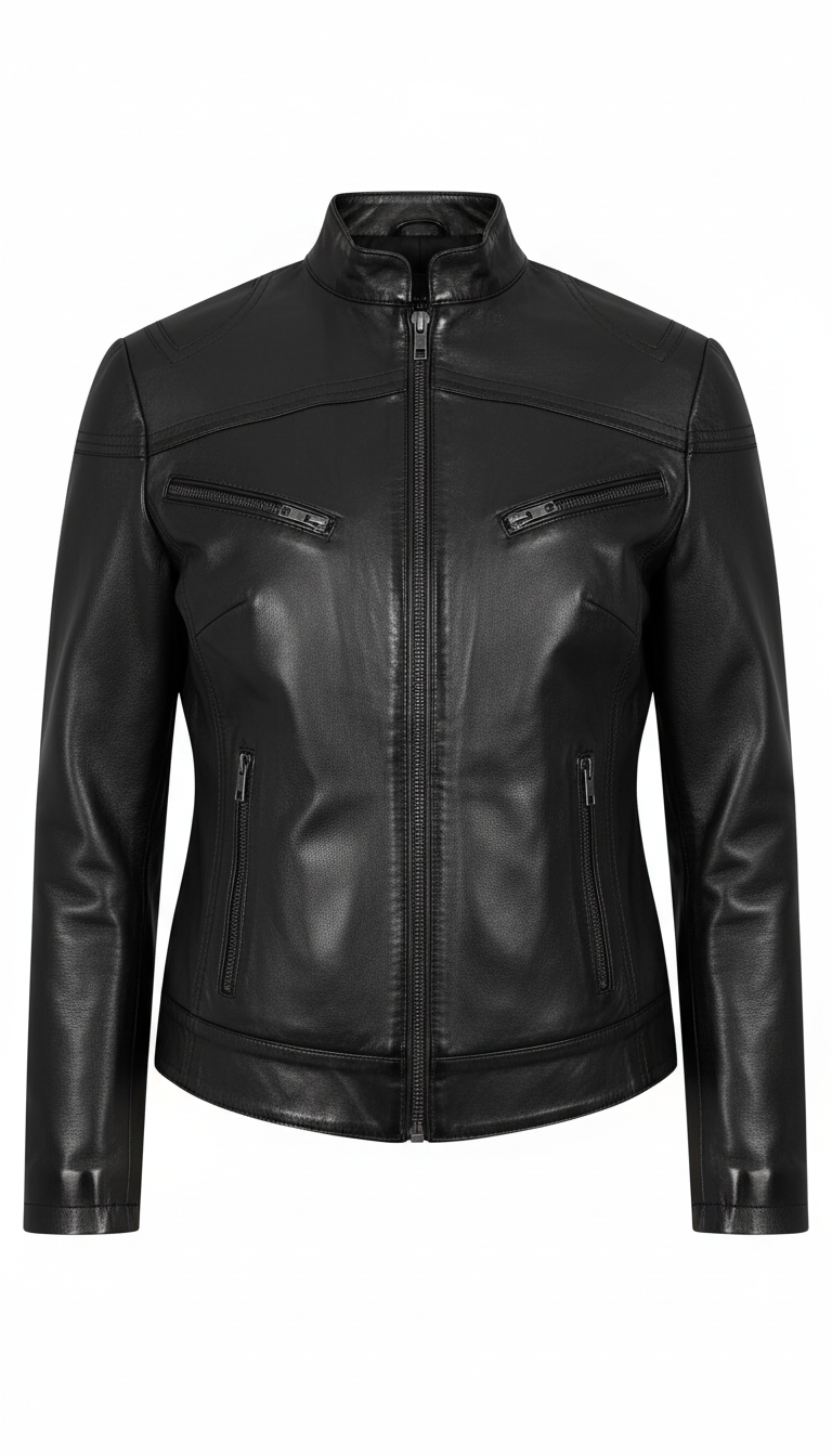 Women's Orange Genuine Leather Biker Jacket