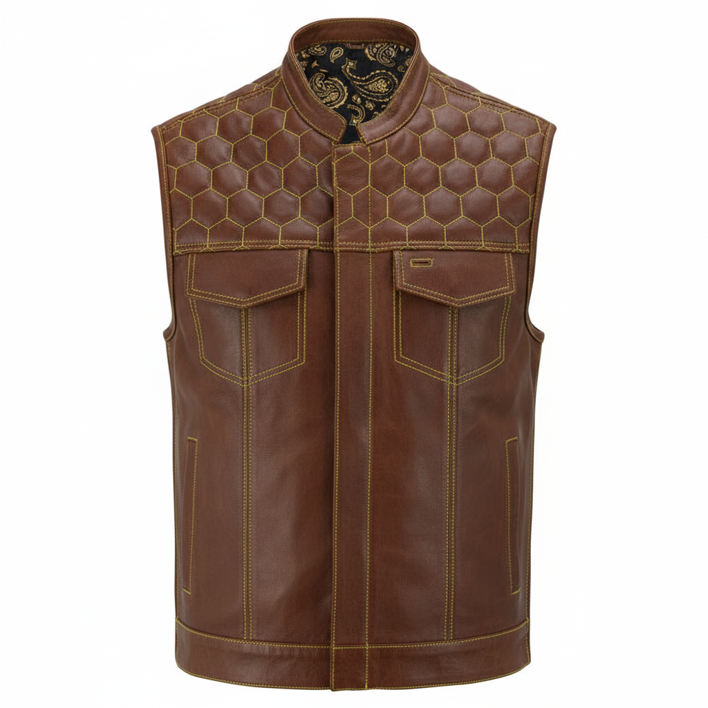 Auric Men's Genuine Leather Motorcycle Vest