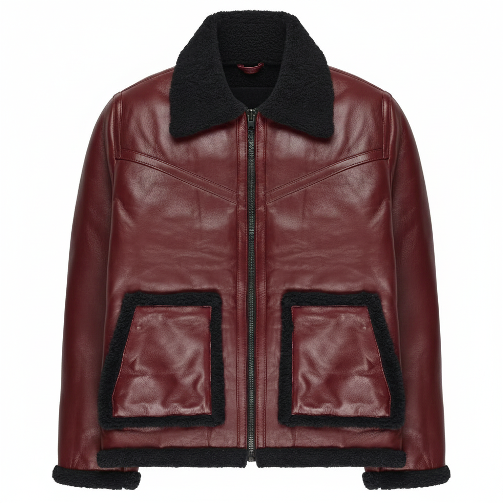Men's Genuine Shearling Flight Bomber Sheepskin Leather Jacket