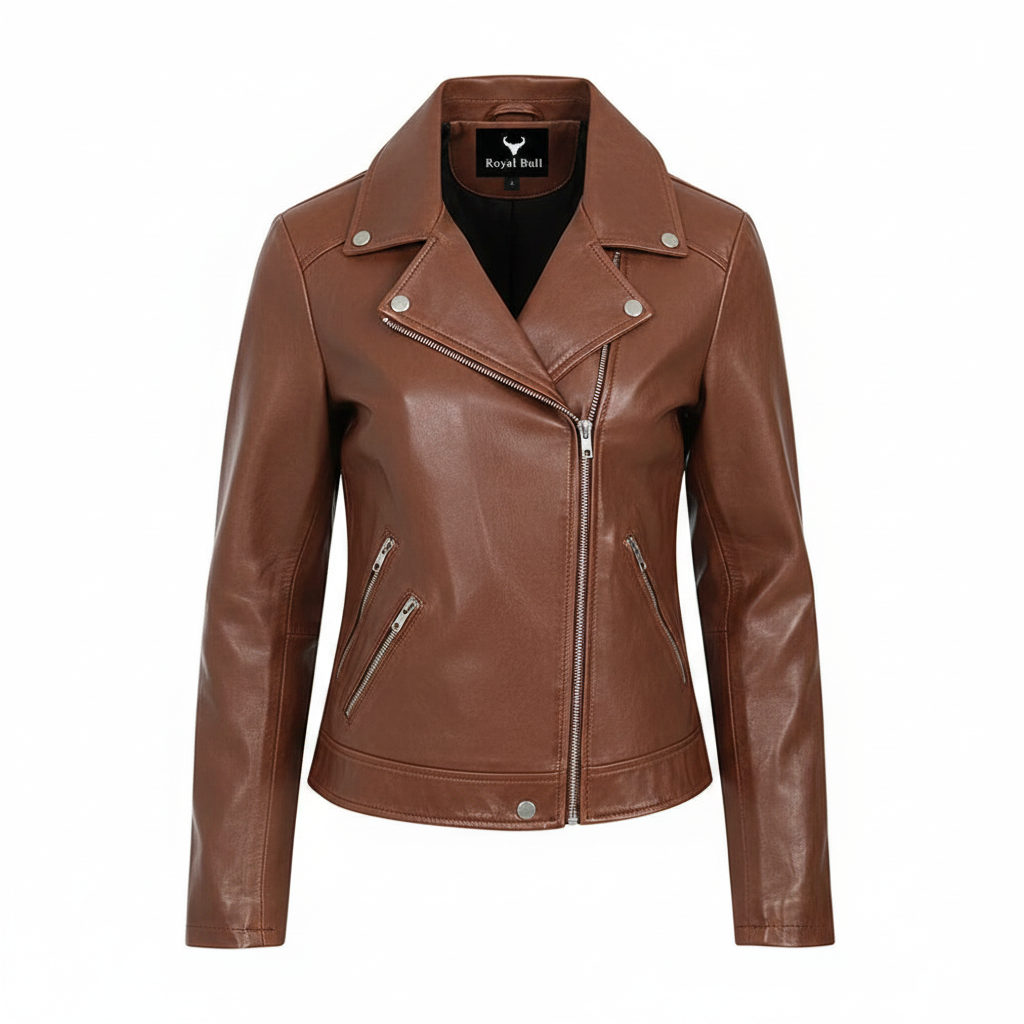 Women's Asymmetrical Black Genuine Leather Moto Jacket with Zip Cuffs