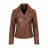 Women's Asymmetrical Black Genuine Leather Moto Jacket with Zip Cuffs