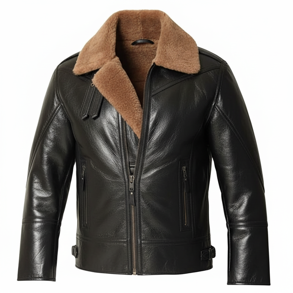 Mens Aviator Brown Shearling Leather Jacket