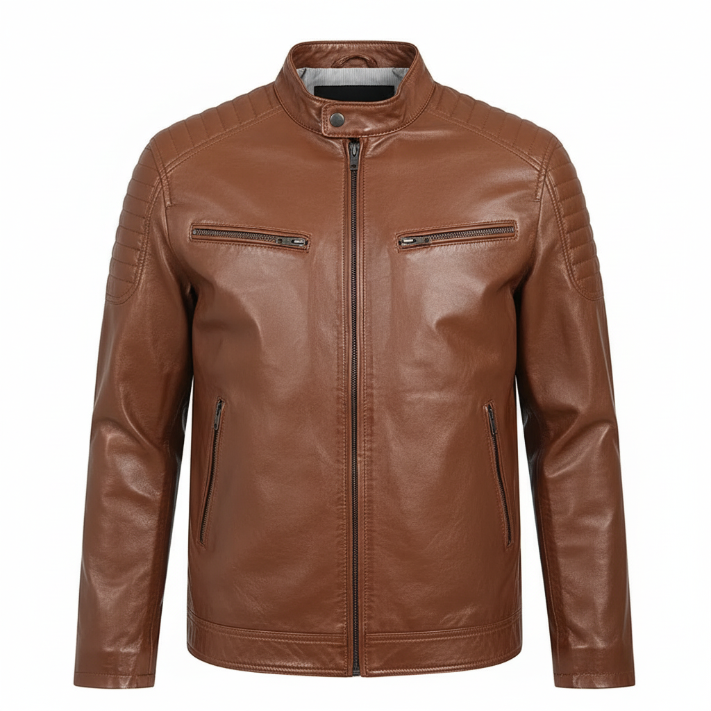 Men's Black Genuine Leather Biker Jacket – Classic Fit