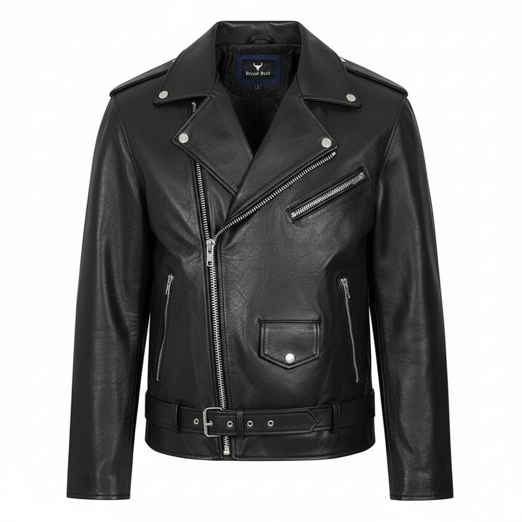 Men's Blue Genuine Leather Biker Jacket – Classic Premium Design