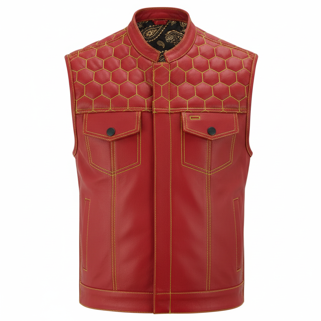 Auric Men's Genuine Leather Motorcycle Vest