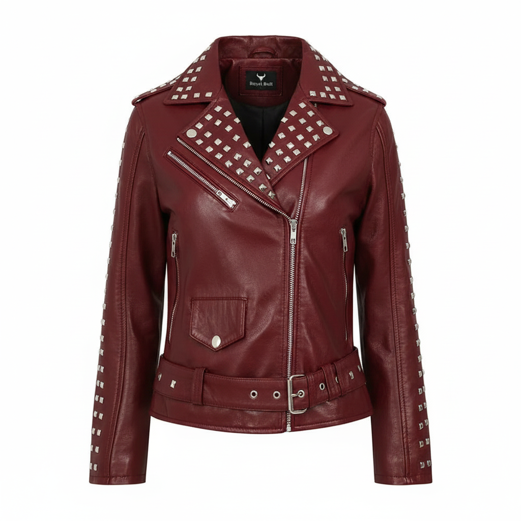 Women's Bold Cropped Black Genuine Leather Biker Jacket
