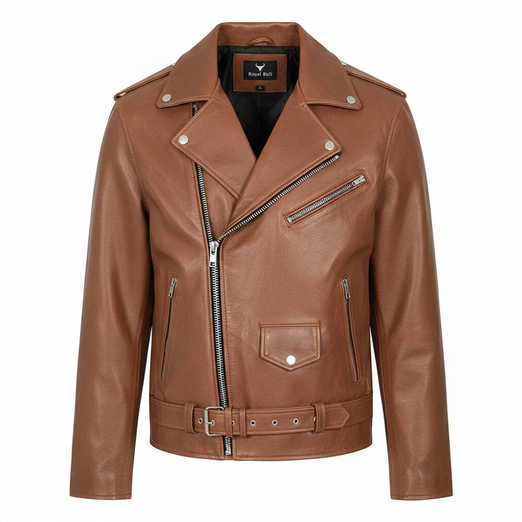 Men's Blue Genuine Leather Biker Jacket – Classic Premium Design