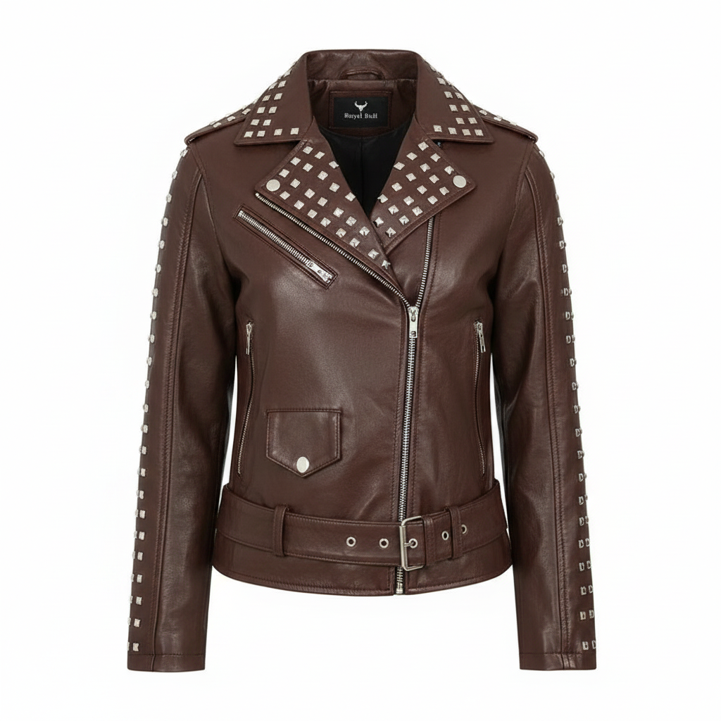 Women's Bold Cropped Black Genuine Leather Biker Jacket
