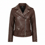 Women's Bold Cropped Black Genuine Leather Biker Jacket