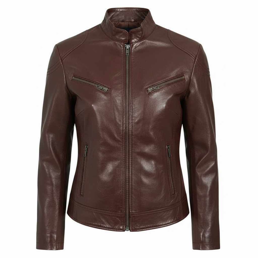 Women's Petite Black Genuine Leather Motorcycle Jacket